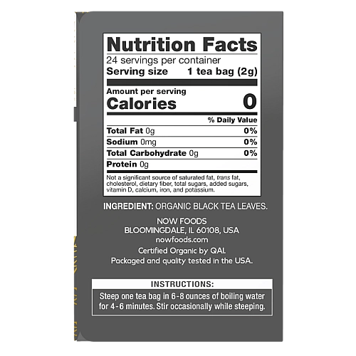 תה שחור אורגני 24 שקיקי תה - מבית NOW FOODS