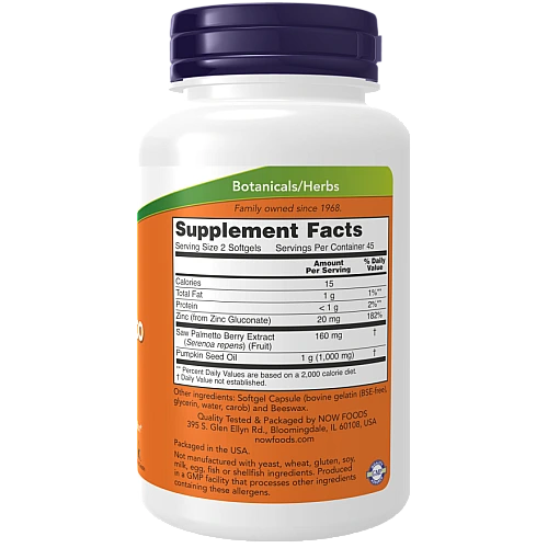 תמצית דקל ננסי עם שמן גרעיני דלעת 160 מ"ג 90 כמוסות - מבית NOW FOODS