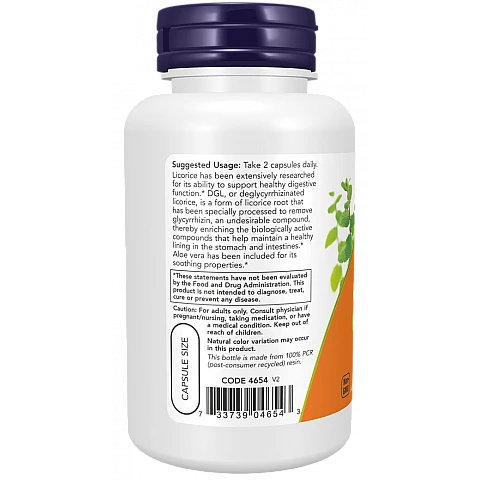 DGL שורש ליקוריץ עם אלוורה 400 מ"ג 100 כמוסות - מבית NOW FOODS
