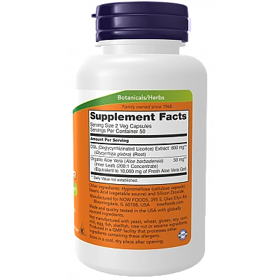 DGL שורש ליקוריץ עם אלוורה 400 מ"ג 100 כמוסות - מבית NOW FOODS