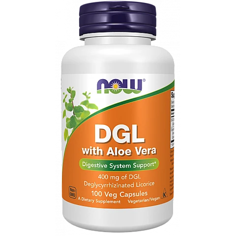 DGL שורש ליקוריץ עם אלוורה 400 מ"ג 100 כמוסות - מבית NOW FOODS DGL שורש ליקוריץ עם אלוורה 400 מ"ג 100 כמוסות - מבית NOW FOODS