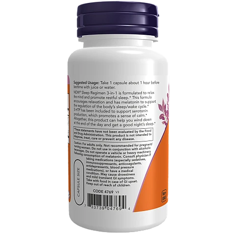 Sleep Regimen לטיפול בהפרעות שינה 90 כמוסות - מבית NOW FOODS Sleep Regimen לטיפול בהפרעות שינה 90 כמוסות - מבית NOW FOODS