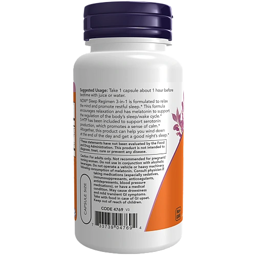 Sleep Regimen לטיפול בהפרעות שינה 90 כמוסות - מבית NOW FOODS