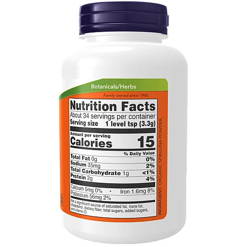 אבקרת ספירולינה אורגנית 113 גרם - מבית NOW FOODS