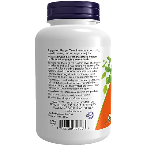 אבקרת ספירולינה אורגנית 113 גרם - מבית NOW FOODS אבקרת ספירולינה אורגנית 113 גרם - מבית NOW FOODS