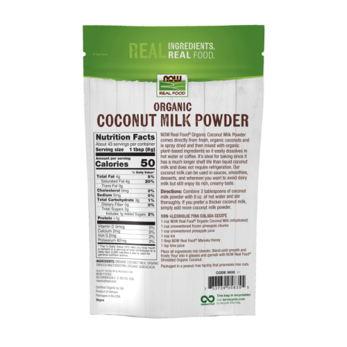 אבקת חלב קוקוס אורגני ללא שומן 340 גרם - מבית NOW FOODS