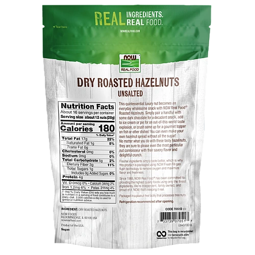 אגוזי לוז קלויים ולא מלוח 454 גרם - מבית NOW FOODS
