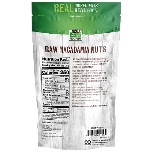 אגוזי מקדמיה גולמיים ללא מלוח 227 גרם - מבית NOW FOODS