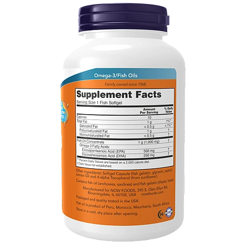 אולטרא אומגה 3 ‎500 EPA / 250 DHA‎‏ תכולה 180 כמוסות רכות - מבית NOW FOODS
