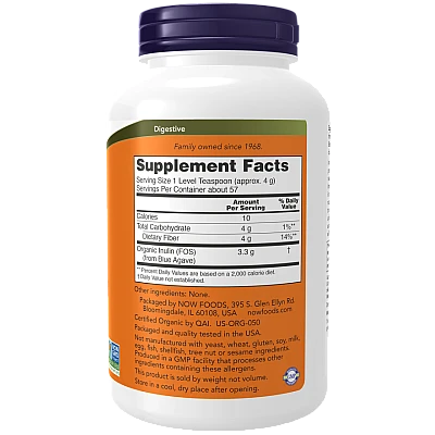 אינולין אורגני אבקת פרה-ביוטיקה 227  גרם - מבית NOW FOODS