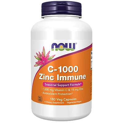 ויטמין C-1000 ואבץ לחיזוק מערכת החיסון 180 כמוסות - מבית NOW FOODS
