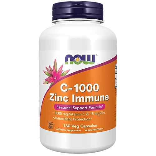 ויטמין C-1000 ואבץ לחיזוק מערכת החיסון 180 כמוסות - מבית NOW FOODS