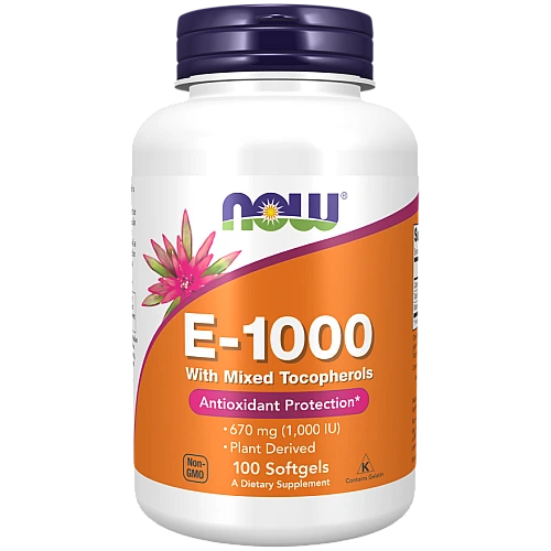 ויטמין E-1000 עם תערובת טוקופרולים 670 מ"ג 100 כמוסות - מבית NOW FOODS