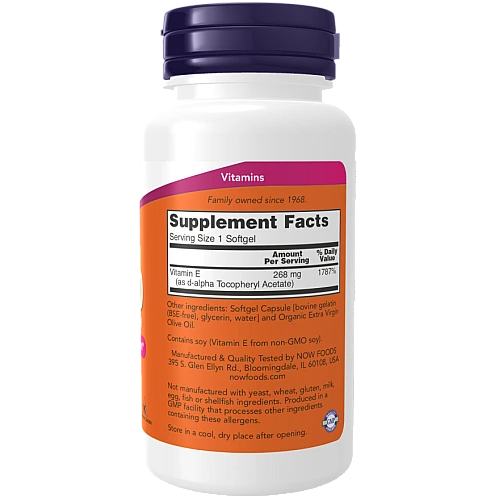 ויטמין E-400 מכין 268 מ"ג 250 כמוסות - מבית NOW FOODS