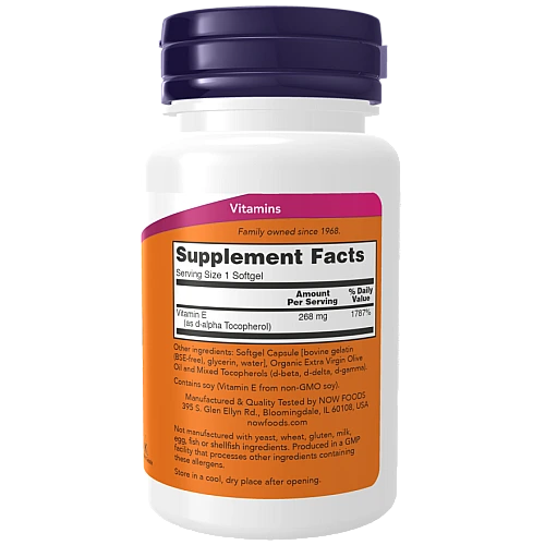 ויטמין E-400 מכין 268 מ"ג 50 כמוסות - מבית NOW FOODS