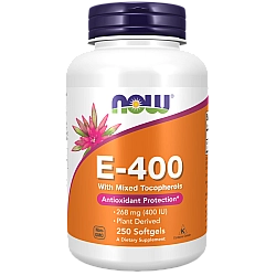 ויטמין E-400 עם תערובת טוקופרולים 268 מ"ג (400 יחב"ל) - 250 כמוסות - מבית NOW FOODS