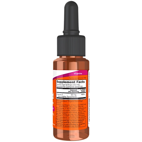 ויטמין E נוזלי 60 מ"ג (90 יחב״ל) 30 מ"ל - מבית NOW FOODS