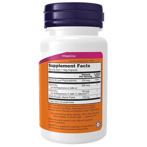 ויטמינים MK-7 פלוס עם K1 ו-MK-4 תכולה 90 כמוסות - מבית NOW FOODS