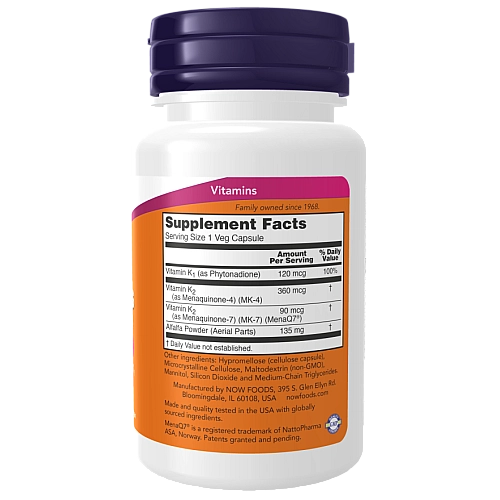 ויטמינים MK-7 פלוס עם K1 ו-MK-4 תכולה 90 כמוסות - מבית NOW FOODS