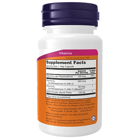 ויטמינים MK-7 פלוס עם K1 ו-MK-4 תכולה 90 כמוסות - מבית NOW FOODS ויטמינים MK-7 פלוס עם K1 ו-MK-4 תכולה 90 כמוסות - מבית NOW FOODS