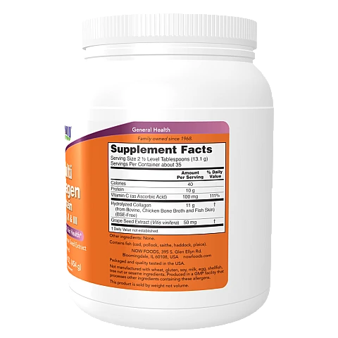 חלבון מולטי קולג סוג II I ו-III ללא טעם 454 גרם - מבית NOW FOODS חלבון מולטי קולג סוג II I ו-III ללא טעם 454 גרם - מבית NOW FOODS