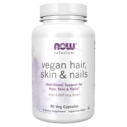 טיפול טבעוני לשיער לעור ולציפורניים עם ביוטין 5000 מק"ג 90 כמוסות - מבית NOW FOODS