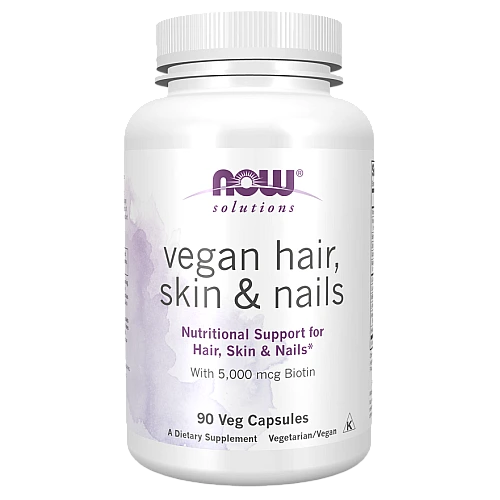 טיפול טבעוני לשיער לעור ולציפורניים עם ביוטין 5000 מק"ג 90 כמוסות - מבית NOW FOODS