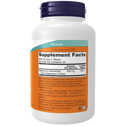 מגנזיום ציטראט 200 מ"ג - 100 טבליות - מבית NOW FOODS