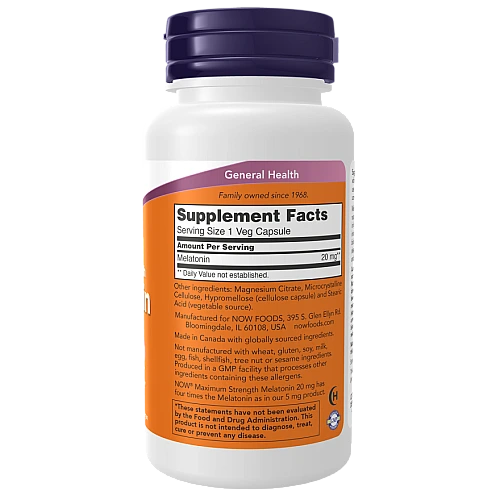 מלטונין 20 מ"ג 90 כמוסות - מבית NOW FOODS