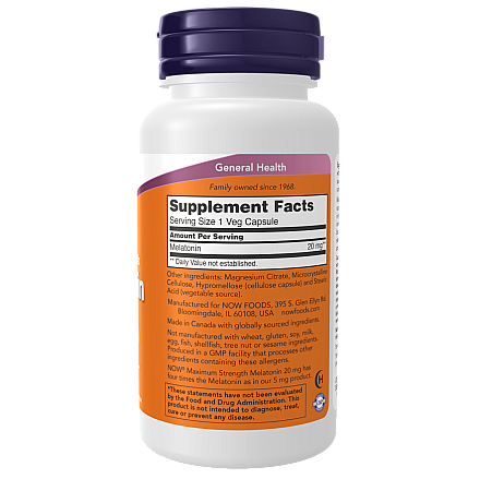 מלטונין 20 מ"ג 90 כמוסות - מבית NOW FOODS