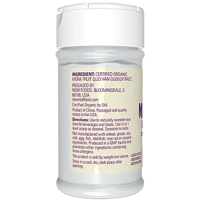 ממתיק ללא קלוריות אורגני של תמצית פרי הנזירים 19 גרם - מבית NOW FOODS