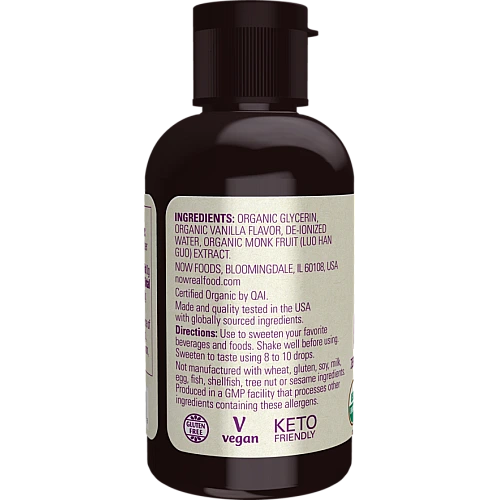 ממתיק נוזלי תמצית אורגני פרי הנזירים בטעם וניל 53 מ"ל - מבית NOW FOODS