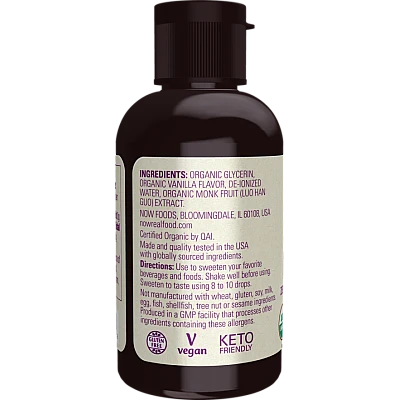 ממתיק נוזלי תמצית אורגני פרי הנזירים בטעם וניל 53 מ"ל - מבית NOW FOODS