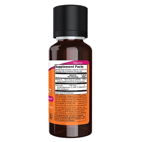 נוזל ויטמינים D-3 MK-7 תכולה 30 מ"ל - מבית NOW FOODS נוזל ויטמינים D-3 MK-7 תכולה 30 מ"ל - מבית NOW FOODS