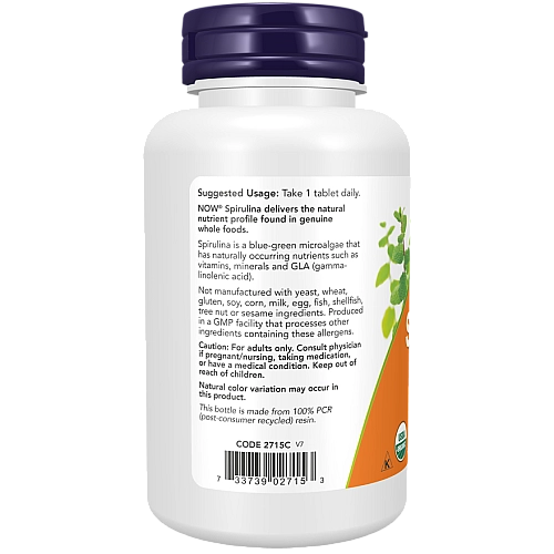 ספירולינה אורגנית 1000 מ"ג - 120 טבליות - מבית NOW FOODS