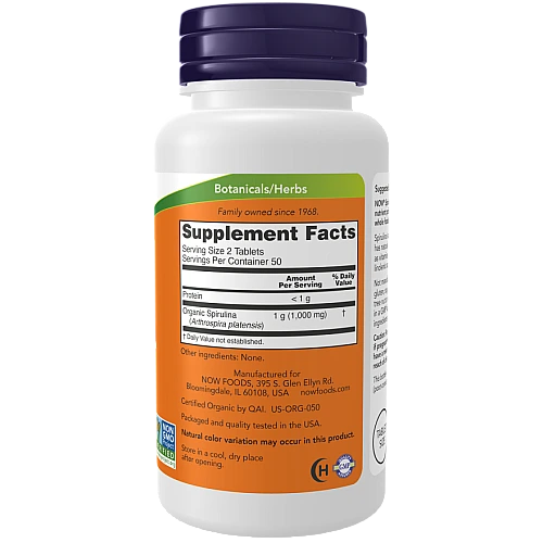 ספירולינה אורגנית 500 מ"ג - 100 טבליות - מבית NOW FOODS