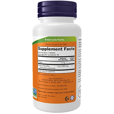 ספירולינה אורגנית 500 מ"ג - 100 טבליות - מבית NOW FOODS