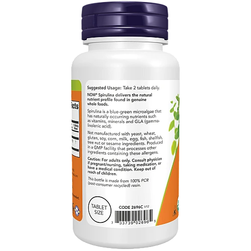 ספירולינה אורגנית 500 מ"ג - 100 טבליות - מבית NOW FOODS