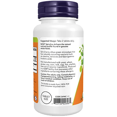 ספירולינה אורגנית 500 מ"ג - 100 טבליות - מבית NOW FOODS