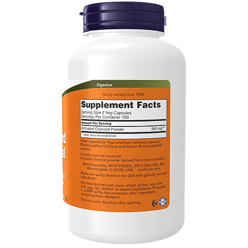 פחם פעיל 200 כמוסות - מבית NOW FOODS