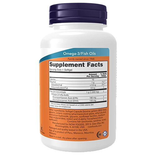 שמן דגים אומגה 3 מכין 1,000 מ"ג - 90 כמוסות רכות - מבית NOW FOODS