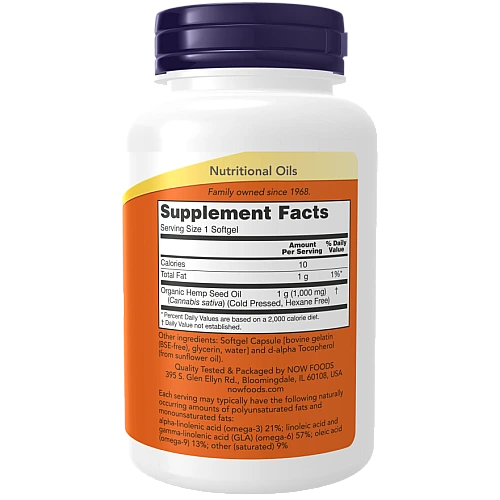 שמן זרעי קנאביס 1,000 מ"ג אומגה 120 כמוסות - מבית NOW FOODS