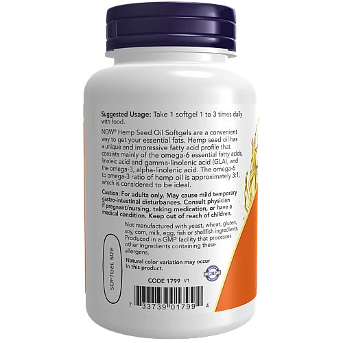 שמן זרעי קנאביס 1,000 מ"ג אומגה 120 כמוסות - מבית NOW FOODS