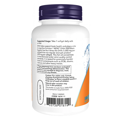 תמיכה בבריאות המוח DHA-1000 חזק 1000 מ"ג 90 כמוסות - מבית NOW FOODS