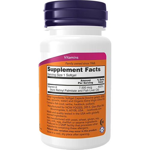 ויטמין A כמוסה 25,000 יחב"ל - 100 כמוסות מבית NOW FOODS