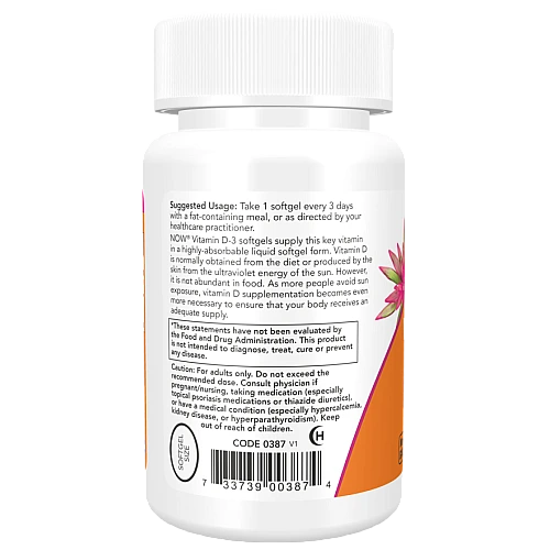 ויטמין D3 מכילה 10000 יחב"ל 30 כמוסות - מבית NOW FOODS