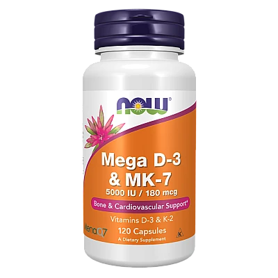 ויטמין מגה D-3 (5,000 יחב״ל) וK-2 (180 מק"ג) 120 כמוסות - מבית NOW FOODS
