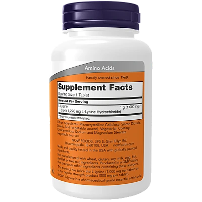 ל-ליזין חזק 1000 מ"ג 100 טבליות - מבית NOW FOODS