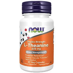 ל-תיאנין (L-Theanine) עוצמה כפולה 200 מ"ג - 60 כמוסות צמחי - מבית NOW FOODS