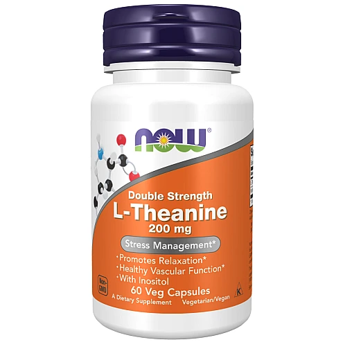 ל-תיאנין (L-Theanine) עוצמה כפולה 200 מ"ג - 60 כמוסות צמחי - מבית NOW FOODS